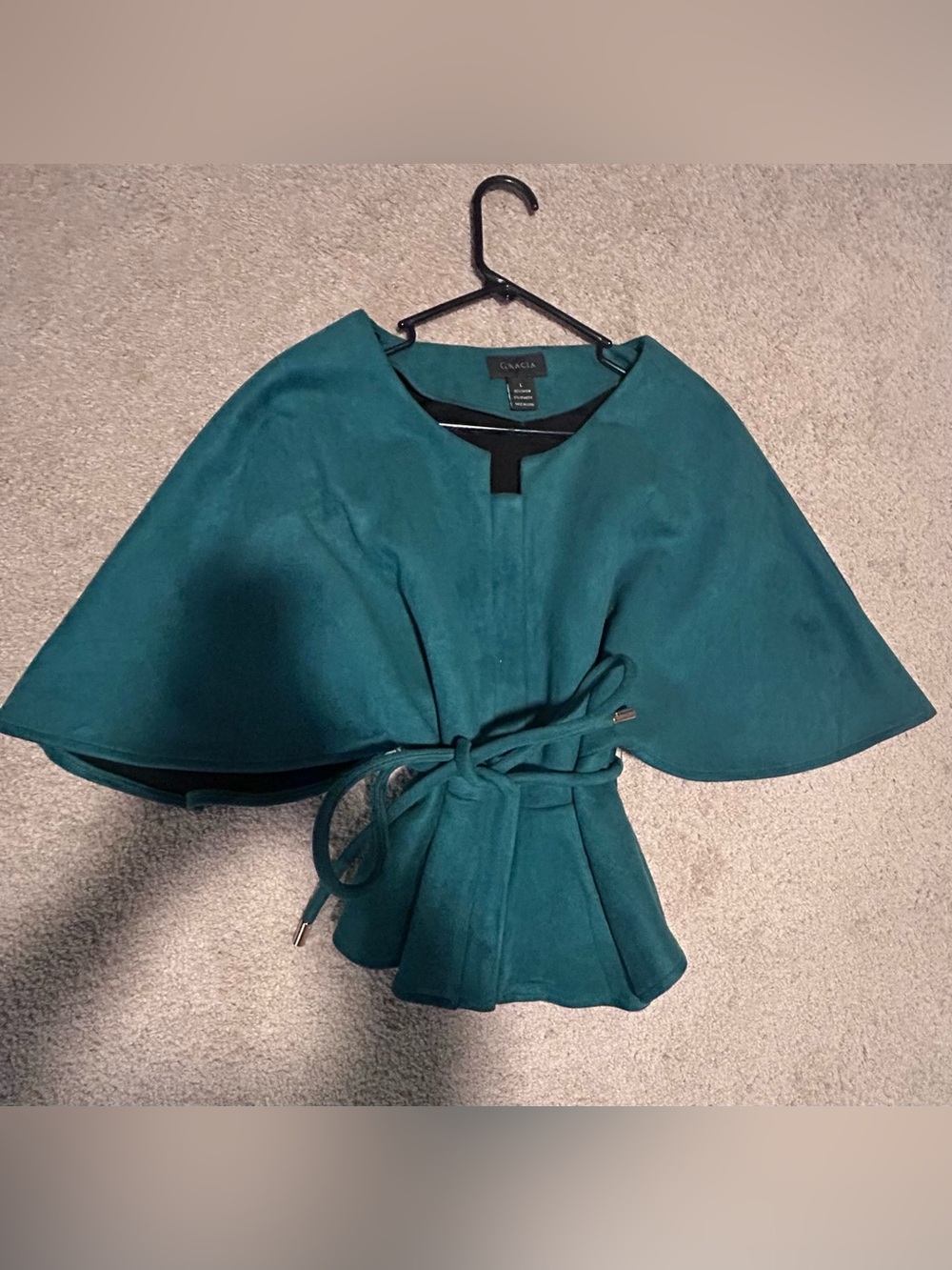 Gracia emerald green faux suede cape jacket